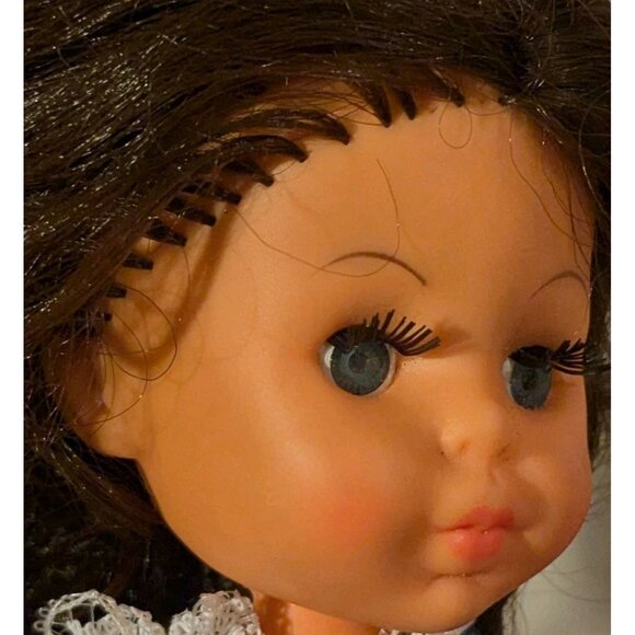 2 Vtg Dolls Rooted Eyelashes Hong Kong Blonde Brunette Cottagecore TLC 9" Set Of - Picture 9 of 14